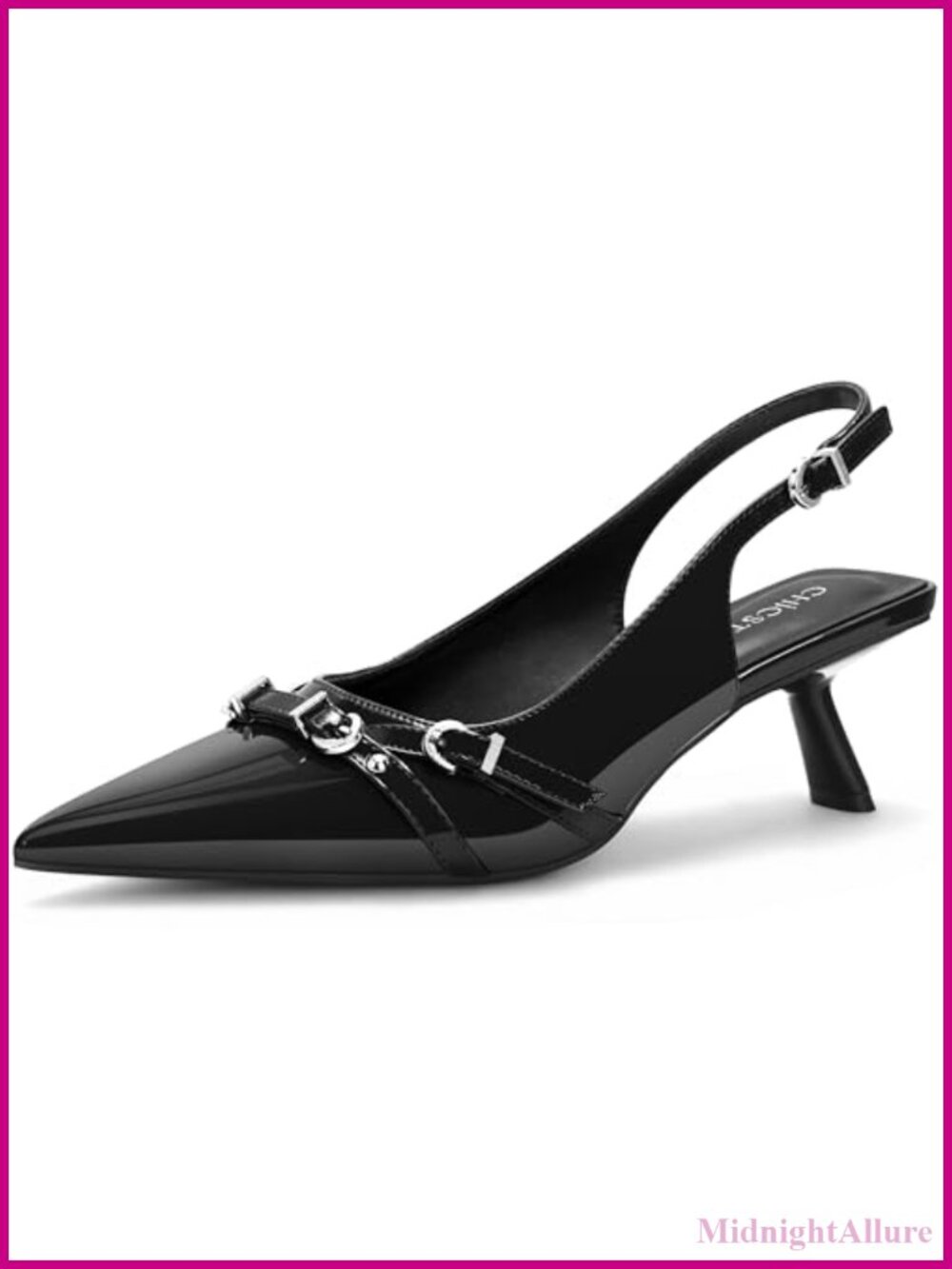 ChicSteps Slingback Kitten Heels Pointed Toe Pumps with Buckle